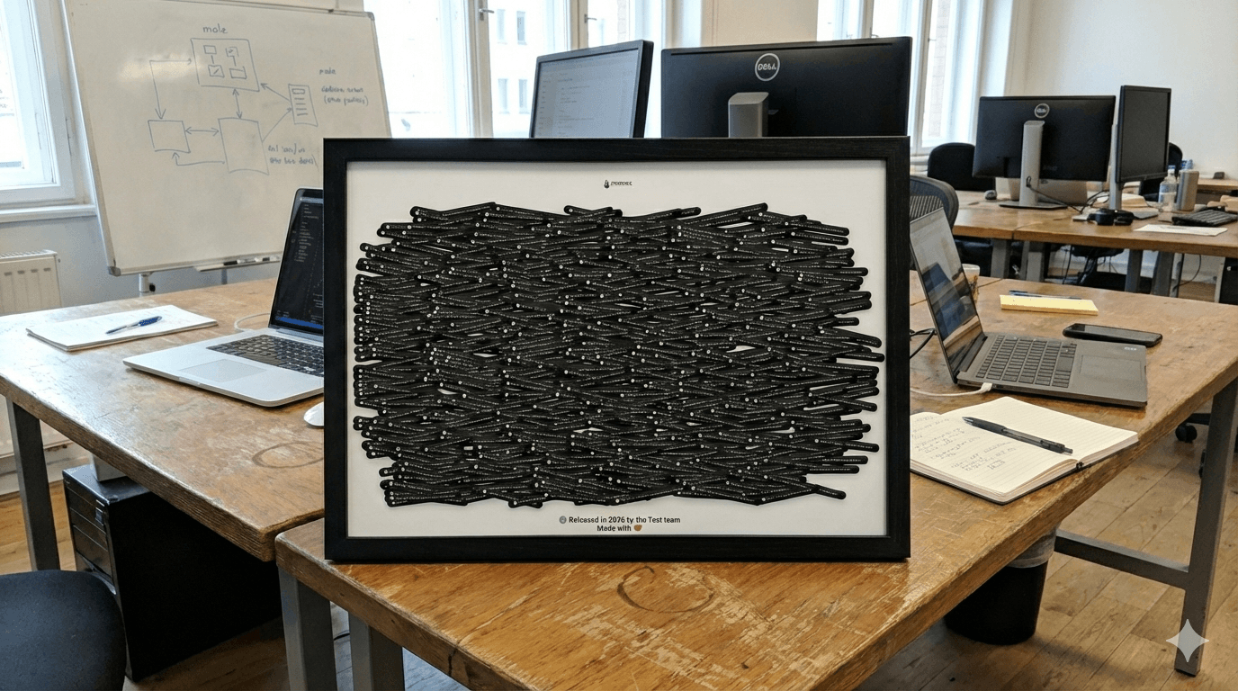 Framed Ticket Poster on a desk in a workspace