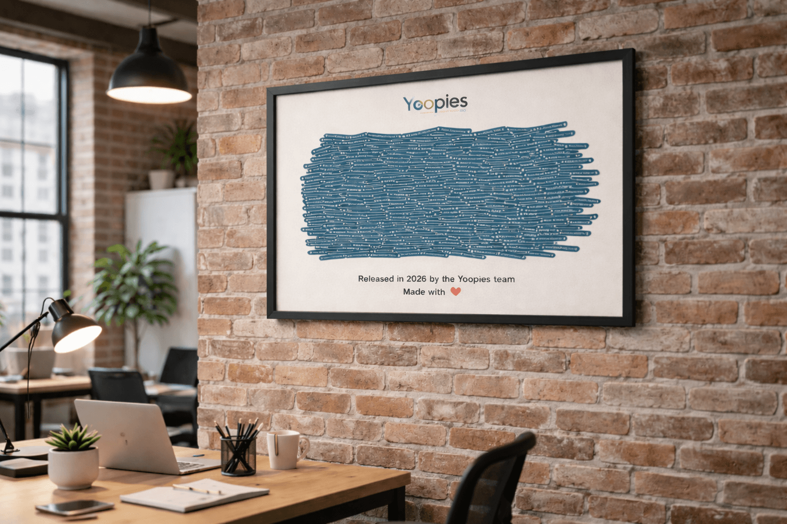 Large framed poster on a studio wall